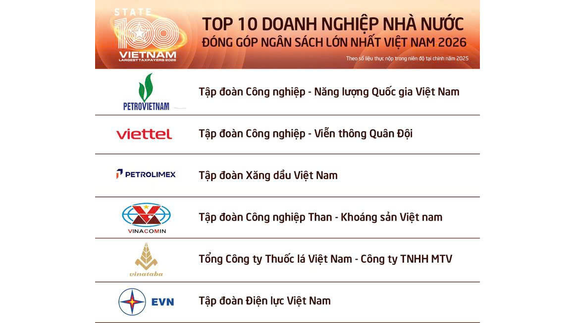 EVN thuộc Top 10 doanh nghiệp nhà nước nộp ngân sách lớn nhất Việt Nam