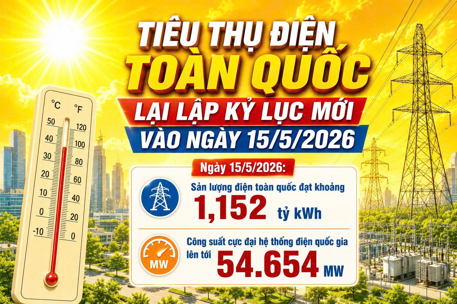 Bản tin nguồn: EVN - Tiêu thụ điện toàn quốc lập kỷ lục mới ngày 15/5/2026
